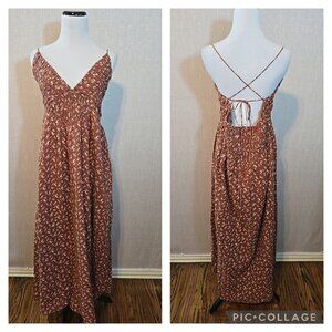 Treasure & Bond Brown Mahogany Little Paris cotton halter maxi dress size XL New